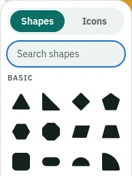 The panel of ready shapes: triangles, stars, hearts, drops and more.
